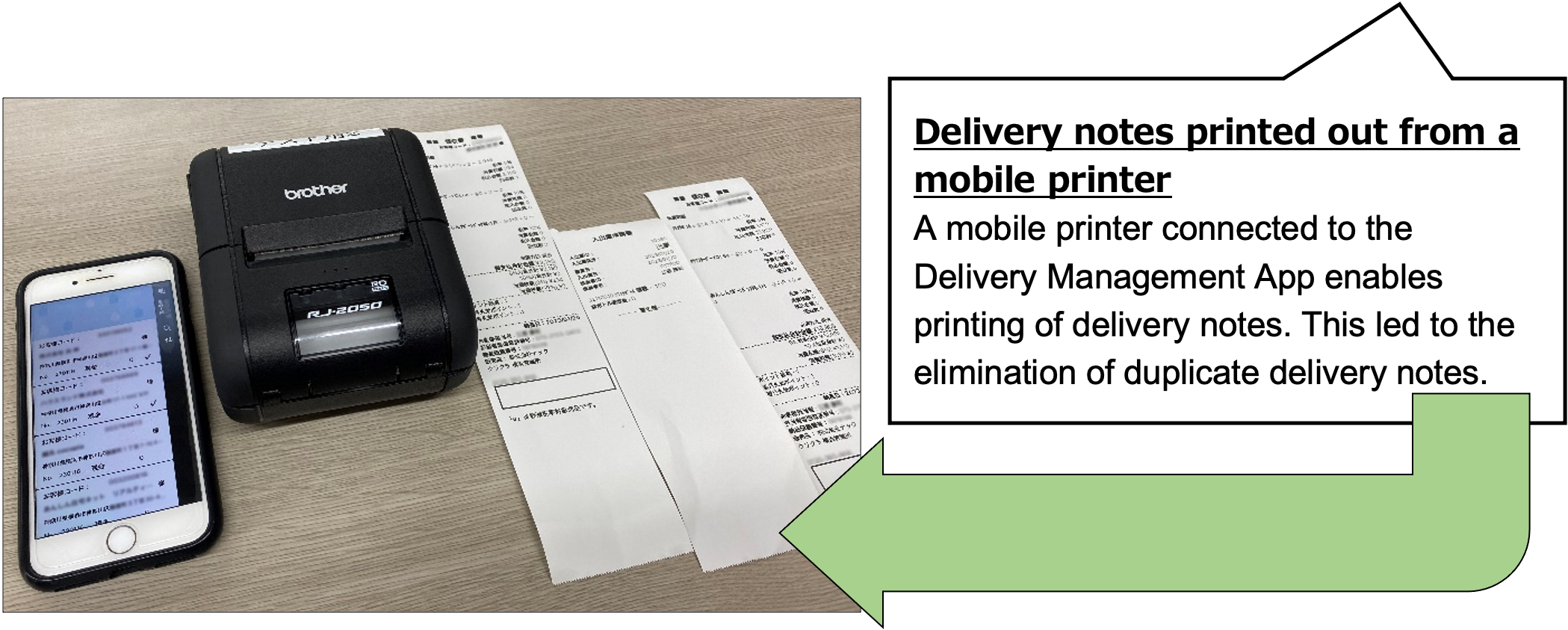 Delivery notes printed out from a mobile printer